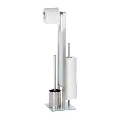 Rust Proof High Quality Bathroom Stainless Steel Roll Holder with tempered glass base toilet brush and toilet paper holder